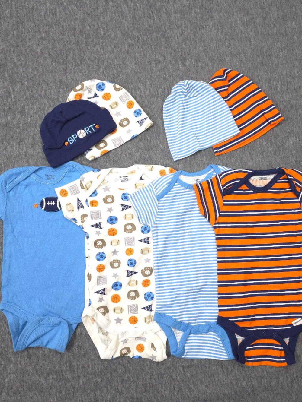 Gerber Baby 6-9M Bodysuit Hat Lot 8 Piece Sports Stripe Football Cotton